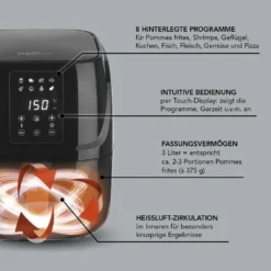 Heißluftfritteuse Fritteuse Fettarm Heißluft 1300W Touch Display Timer Schwarz -Küchen Profi 43b753f2370dd37c9d719d0d8b279419