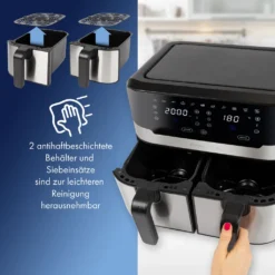 ProfiCook® Doppel-Heißluftfritteuse 9 Liter, XXL Heißluftfritteuse Doppelkammer, Frittieren Mit Heißer Luft Ohne Zusätzliches Öl, 9 Programme, Air Fryer, Touchscreen, PC-FR 1242 H, 2400W -Küchen Profi 44bc26604f3b579a8e0ca4955016e016