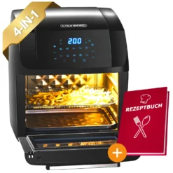 Steinborg 4-in1 Heißluftfritteuse | 12L | 1.500 W | Mit LED Touchscreen | 10 Automatische Programme | Inkl. Rezeptbuch Auf Deutsch | Frittieren, Backen, Grillen Oder Dörren | Aufwärmfunktion | Automatische Abschaltung |