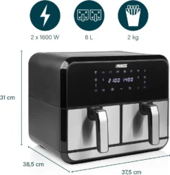 Princess 182074 Doppelkorb Heißluftfritteuse 2x 4 L 2x 1600 W Ohne-Öl Timer -Küchen Profi 4624a4c8bdbe9316f39b535b471afbaf