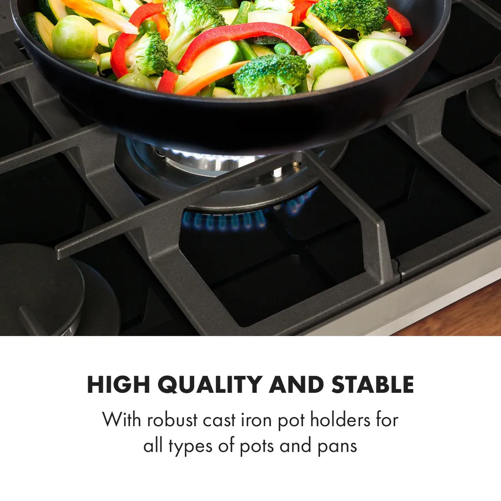 Klarstein Alchemist 5 Zonen Gaskochfeld , 5-flammig , Autark , 68 Cm , Einbau , Aluminium-Brenner , Stark-Brenner , Erdgas/Butangas , Edelstahl , Automatische Abschaltung , Topfträger Aus Gusseisen , Glaskeramik , Inkl. Schlauch Und Druckminderer , Schwarz 9 Klarstein Alchemist 5 Zonen Gaskochfeld , 5-flammig , Autark , 68 Cm , Einbau , Aluminium-Brenner , Stark-Brenner , Erdgas/Butangas , Edelstahl , Automatische Abschaltung , Topfträger Aus Gusseisen , Glaskeramik , Inkl. Schlauch Und Druckminderer , Schwarz – Bild 7