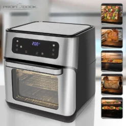 ProfiCook PC-FR 1200 H Heißluft-Fritteuse, 9 Automatikprogramme Inkl. Variabler Zeit Und Temperatureinstellung, Kapazität: Ca. 11 Liter, 4 Einschubhöhen Für Optimale Backergebisse, Edelstahl-schwarz -Küchen Profi 4a7c267d27d1ed385690e45187e13cde