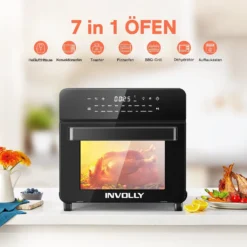 Involly 15L Heißluftfritteuse Airfryer Mini Ofen Mit 18 Programmen, Gaseinsparung, Fritteuse, Kompaktfriteusen,1600W Digital LED Display -Küchen Profi 4b787b6a7c5990b9baf726bf0459e52e