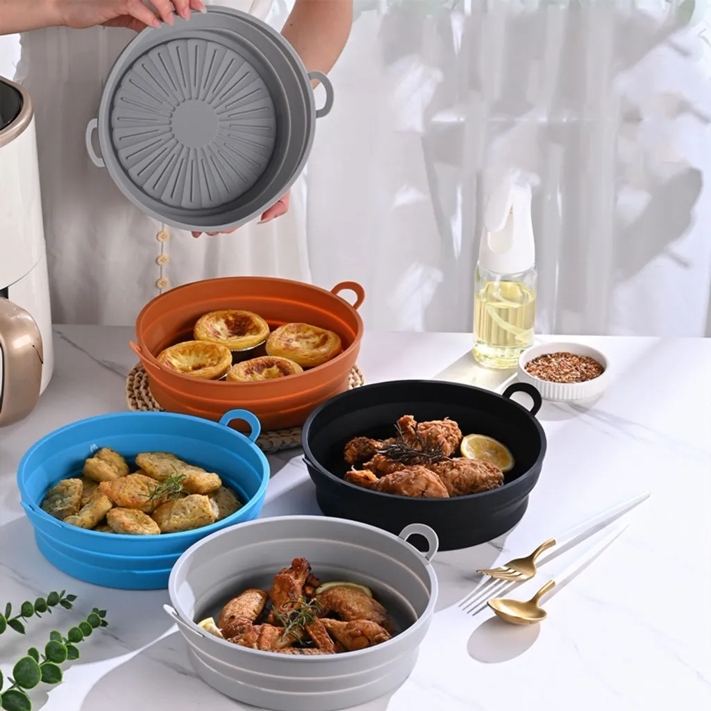 7.5'' Zusammenklappbarer Heißluftfritteusen-Silikontopf Grau Silikon Backkorb Kompaktfriteusen 3 7.5'' Zusammenklappbarer Heißluftfritteusen-Silikontopf Grau Silikon Backkorb Kompaktfriteusen