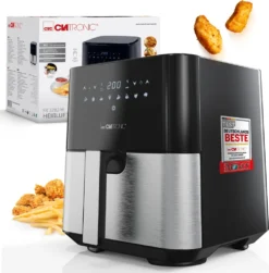Clatronic® Heißluftfritteuse XXL - 5L Fritteuse Heißluft Für Fettfreies Frittieren, Edelstahl-Airfryer Mit Digitalem Touchscreen, 360° Air-Flow, Heißluft-Friteuse Mit 8 Programmen, 1450W - FR 3782 H