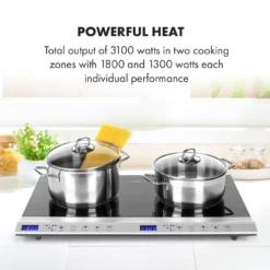 Klarstein Cucinata Mobile Kochplatte, Doppel-Induktionskochfeld, 3100W, Touch Control, Topfsensor, Abschalttimer, 10 Stufen, Überhitzungsschutz, Kindersicherung, Glaskeramik, Silber -Küchen Profi 4e8efd1fe6d31294232f1a19e44c8275