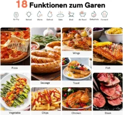 Involly 15L Heißluftfritteuse Airfryer Mini Ofen Mit 18 Programmen, Gaseinsparung, Fritteuse, Kompaktfriteusen,1600W Digital LED Display -Küchen Profi 4f224692995bc57490bd0fdd47650462