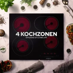 AREBOS Glaskeramikkochfeld, 7200 W, 4 Kochfelder, 59 Cm, Autark, Inkl. Dual-Kochzone Und Bräterzone, Mit Sensor Touch -Küchen Profi 4fb427f735433dcd03a5825e4dbec572