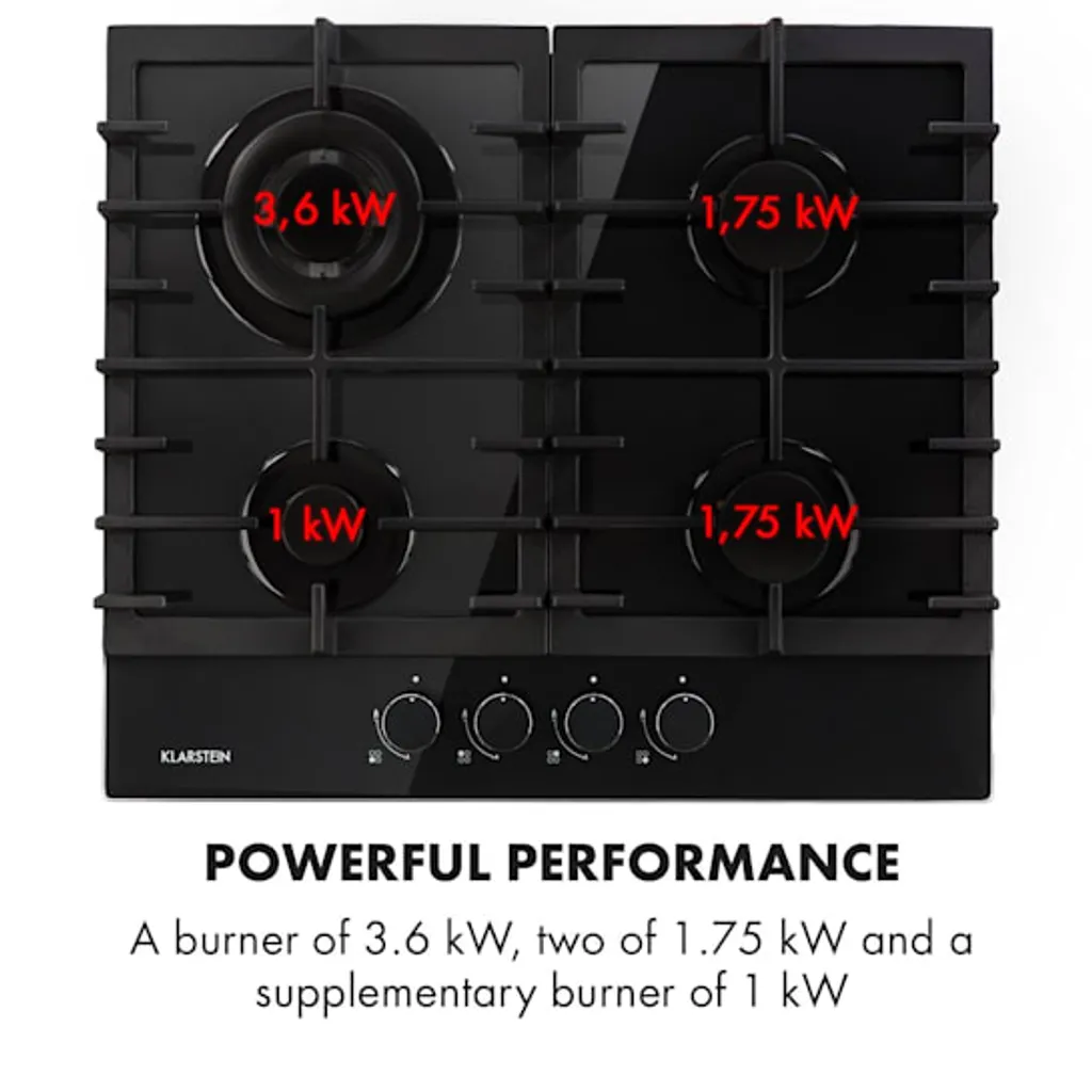 Klarstein Ignito 4 Zonen Gaskochfeld - 4-flammig Aus Glaskeramik, New Edition, Autark, 60cm, Sabaf-Brenner, Erdgas/Propangas, Sicher Mit Abschaltautomatik, Topfträger Aus Gusseisen, Einbau, Schwarz 8 Klarstein Ignito 4 Zonen Gaskochfeld - 4-flammig Aus Glaskeramik, New Edition, Autark, 60cm, Sabaf-Brenner, Erdgas/Propangas, Sicher Mit Abschaltautomatik, Topfträger Aus Gusseisen, Einbau, Schwarz – Bild 6