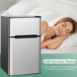 COSTWAY 90L Kühlschrank 64L Kühlteil 26 L Gefrierteil Kühl-Gefrier-Kombination Mit LED-Beleuchtung Mini Kühlschrank Grau -Küchen Profi 5108404ec20c4969ab1ccc45391a866f