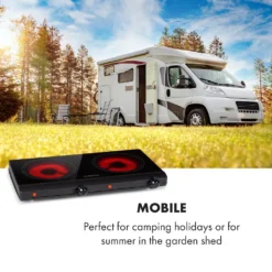 Klarstein Cookbuddy Doppelkochfeld, 2400W, Infrarot, Glaskeramik, Mobile Kochplatte, 2 X 18 Cm (Ø) Kochzone, 5 Temperaturstufen, Überhitzungsschutz, Elektrisch, Camping-Kochfeld, Edelstahl, Schwarz -Küchen Profi 5173aa550483da36f79888886a56094c