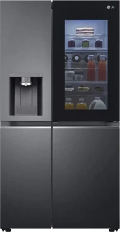LG Electronics Side-by-Side Mit InstaView Door-in-Door | Eis-, Crushed Ice- Und Wasserspender | 635 Liter Kapazität | Interner Wassertank 4L | Matte Black