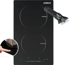 AREBOS Induktionskochfeld 3000W, 2 Kochfelder, 30 Cm, Autark Mit Sensor Touch, Timer, Kindersicherung, Überhitzungsschutz, Autoabschaltung