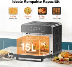 Involly 15L Heißluftfritteuse Airfryer Mini Ofen Mit 18 Programmen, Gaseinsparung, Fritteuse, Kompaktfriteusen,1600W Digital LED Display -Küchen Profi 55f8555b59ca4301ee9f7bd7a5ac143d