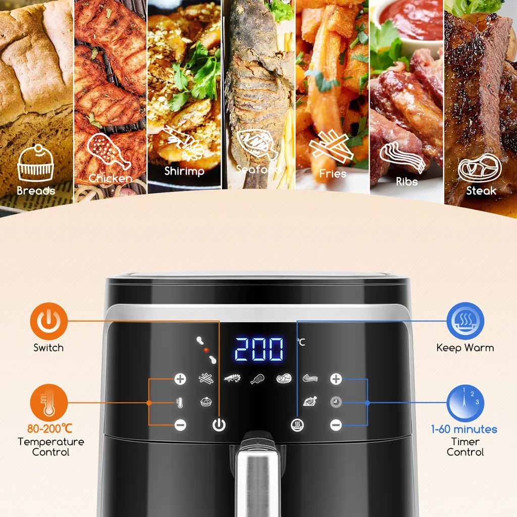 Aigostar Cube - 7L Heißluftfritteuse, Friteuse Heissluft 1900 W Heissluftfriteuse, 7 Programmen, Warmhalten, 20 Rezepte, Ohne Öl, Für 6-10 Personen, Air Fryer Mit Digitalem LED-Touchscreen, Schwarz 4 Aigostar Cube - 7L Heißluftfritteuse, Friteuse Heissluft 1900 W Heissluftfriteuse, 7 Programmen, Warmhalten, 20 Rezepte, Ohne Öl, Für 6-10 Personen, Air Fryer Mit Digitalem LED-Touchscreen, Schwarz – Bild 2