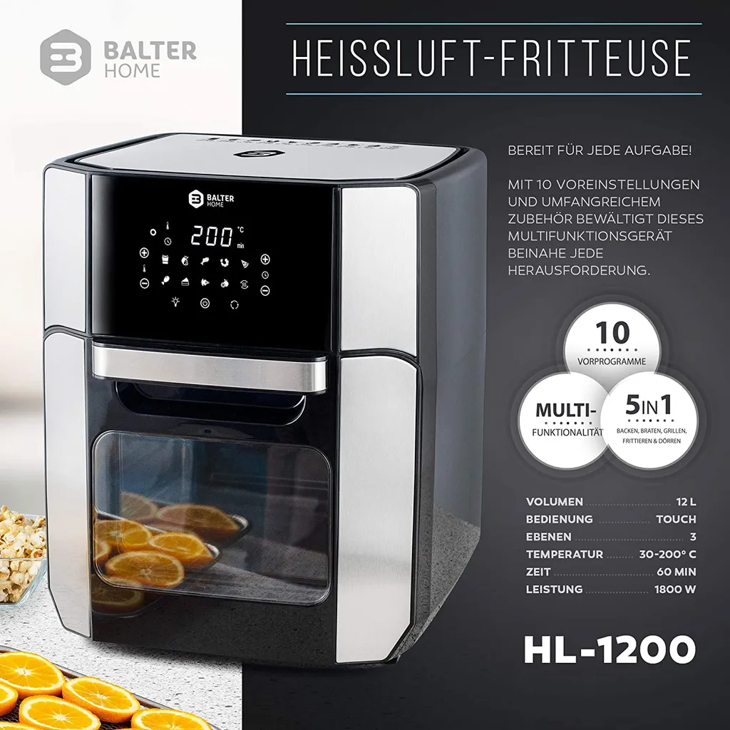 BALTER Heißluftfritteuse Heissluft Friteuse Heißluft Fritteuse Edelstahl 12 Liter, HL-1200 9 BALTER Heißluftfritteuse Heissluft Friteuse Heißluft Fritteuse Edelstahl 12 Liter, HL-1200 – Bild 7