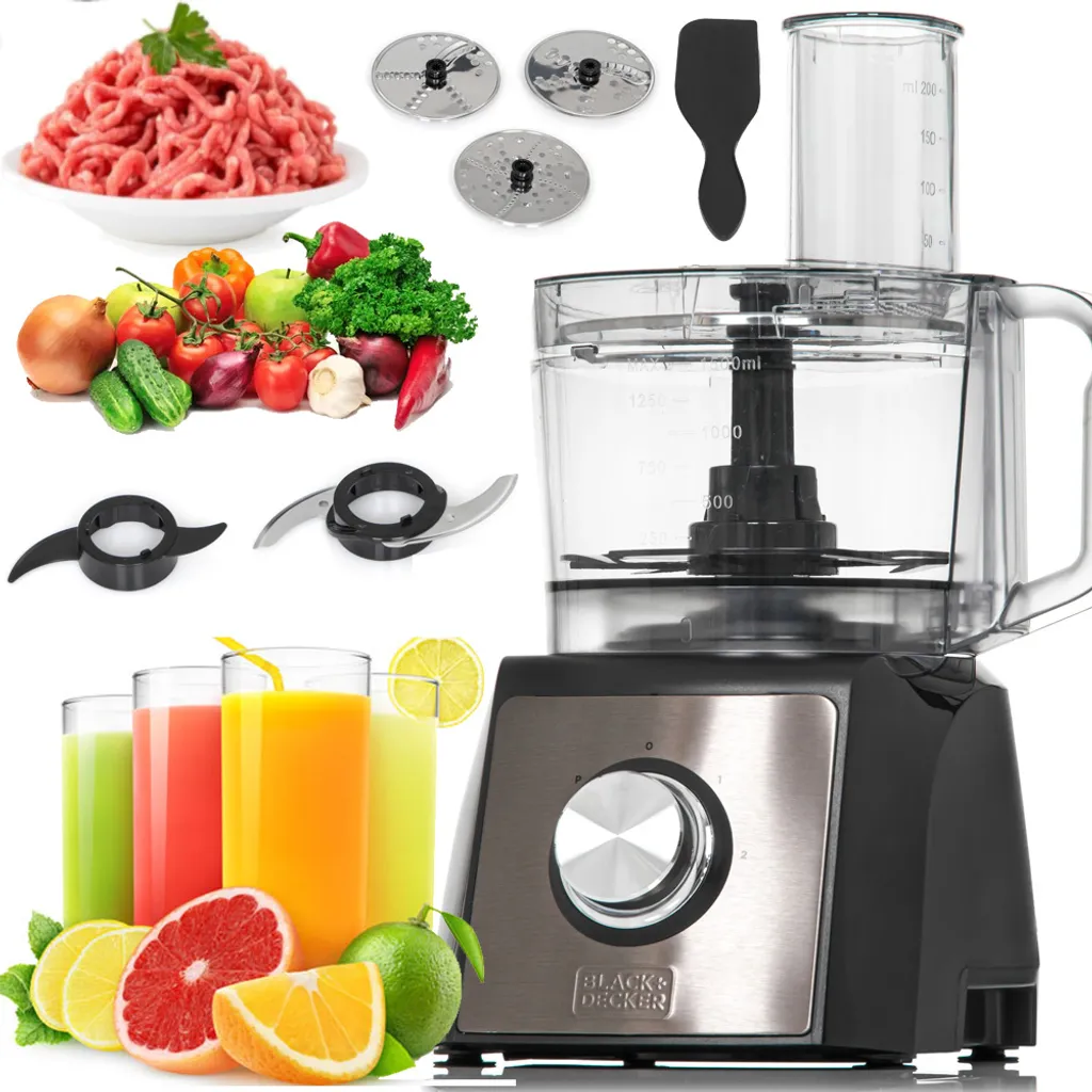 Black & Decker Black+Decker BXFPA1200E - Küchenmaschine 1.200W, Behälter 1,5l, 2 Geschwindigkeiten/Turbo-Funktion, +8 Zubehörteile, Anti-Fingerprint-Edelstahloberflächen, Klingen Und Scheiben Aus Edelstahl 16 Black & Decker Black+Decker BXFPA1200E - Küchenmaschine 1.200W, Behälter 1,5l, 2 Geschwindigkeiten/Turbo-Funktion, +8 Zubehörteile, Anti-Fingerprint-Edelstahloberflächen, Klingen Und Scheiben Aus Edelstahl – Bild 14