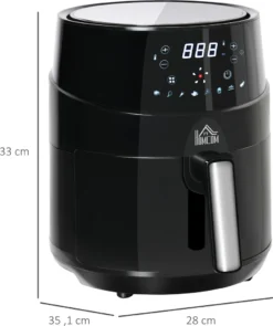 HOMCOM Heißluftfritteuse 4,5 L 1500W Mit 8 Menüs LED-Display Antihaftbeschichteter Fritterkorb Für Gesundes ölfreies Fettarmes Kochen Schwarz 28 X 35,1 X 33 Cm -Küchen Profi 58a910656495378102544a345deb5e39