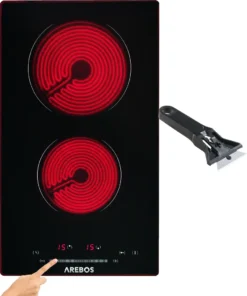 AREBOS Glaskeramikkochfeld, 3000 W, 2 Kochfelder, 30cm, Autark, Mit Sensor Touch
