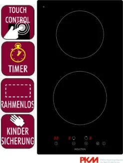 PKM Induktionskochfeld Autark 38cm 2 Zonen Rahmenlos Touch Control Timer