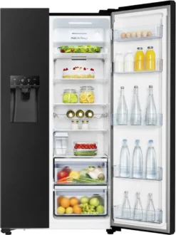 Hisense RS694N4TFE Kühl-/Gefrierkombination Side By Side NOFROST - Electronic Touch Control - Ice Crusher - Wasserspender Mit Integrierten Wassertank - Volumen 562l (371l Kühl / 185l Gefrier) - Chrom Weinregal - Inverter-Kompressor -Küchen Profi 5b87677339ac6a1eb9b942f15423929e