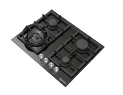 KLUGMANN Design KT604.5BGL 60cm Einbau Vitroceramic Gaskochfeld 4 Brenner, WOK, Sicherung, Gusseisen, Metallknöpfe