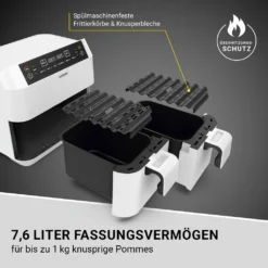 N8WERK Doppel-Heißluftfritteuse - 7,6l Heißluft Fritteuse Friteuse Fritöse XL Air Fryer Edelstahl Doppelkorb 2x 3,8L -Küchen Profi 62a0bbb7a7439d396783e0f97cb6e95a