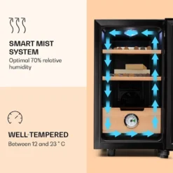 Klarstein Zigarren Humidor Befeuchter - Thermoelektrischer Humidor Schrank Mit Glastür - Mit Einschüben Aus Zedernholz - Hygrometer - LED-Innenbeleuchtung - 23 Liter - Schwarz Humidor Zigarre Elektrisch Humidor Schrank Luftbefeuchter Humidor Zigarren -Küchen Profi 64ff8b2c07073176f8f8df3d241b38d0