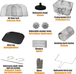 Jago® XXXL 8in1 Heißluftfritteuse 12L + 10 Zubehör - 1800W, LED Display Mit Touch Screen, 8 Programme / Timer, Ohne ÖL - Airfryer, Heißluft, Fritteuse, Heißluftofen, Backofen, Dehydrator, Grill -Küchen Profi 66b4645e46099307e8346e4f5980ace0