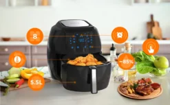 Tomons Heißluftfritteuse XXL 5,5 L Elektrofritteuse, 1800W, Airfryer Ohne Fett Und Öl, Friteuse Heißluft Mit 8 Voreinstellungen, Alarmtimer, Digitales Touch-Display, Frittierkorb Und Rezeptheft -Küchen Profi 69203de90e3c85345bff11d62ddbefdc