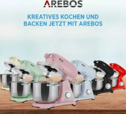 AREBOS Retro Küchenmaschine 1800W, Knetmaschine Mit 6L Edelstahl-Rührschüssel, Geräuscharm, 6 Geschwindigkeiten, Rosa -Küchen Profi 6e7b48674206c2184a1ba1474de3a6c4