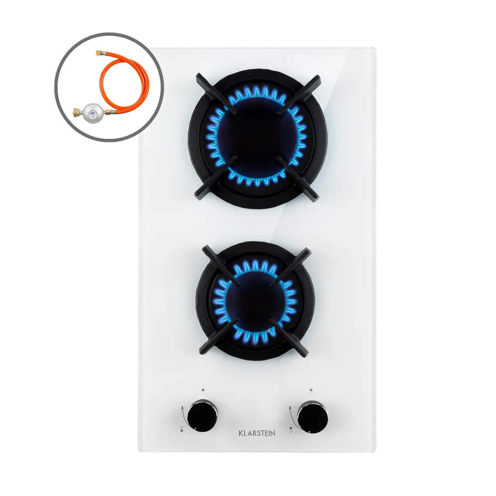 Klarstein Goldflame Domino Gaskochfeld , 2-flammig , Autark , 30 Cm , Einbau , Messing-Brenner , Erdgas/Propangas , Sicherheitsventile , Automatische Abschaltung , Topfträger Aus Gusseisen , Inkl. Schlauch Und Druckminderer , Glaskeramik Ø 8 Mm , Weiß 3 Klarstein Goldflame Domino Gaskochfeld , 2-flammig , Autark , 30 Cm , Einbau , Messing-Brenner , Erdgas/Propangas , Sicherheitsventile , Automatische Abschaltung , Topfträger Aus Gusseisen , Inkl. Schlauch Und Druckminderer , Glaskeramik Ø 8 Mm , Weiß