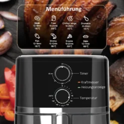 HOMCOM Heißluftfritteuse 4,5 L 1500W Mit 8 Menüs Antihaftbeschichteter Korb Für Gesundes ölfreies Fettarmes Kochen Stahl Schwarz 35,5 X 28 X 33,8 Cm 14 HOMCOM Heißluftfritteuse 4,5 L 1500W Mit 8 Menüs Antihaftbeschichteter Korb Für Gesundes ölfreies Fettarmes Kochen Stahl Schwarz 35,5 X 28 X 33,8 Cm -Küchen Profi 70fb4b6eea8da4a4f5c6b3a97fbee9e3