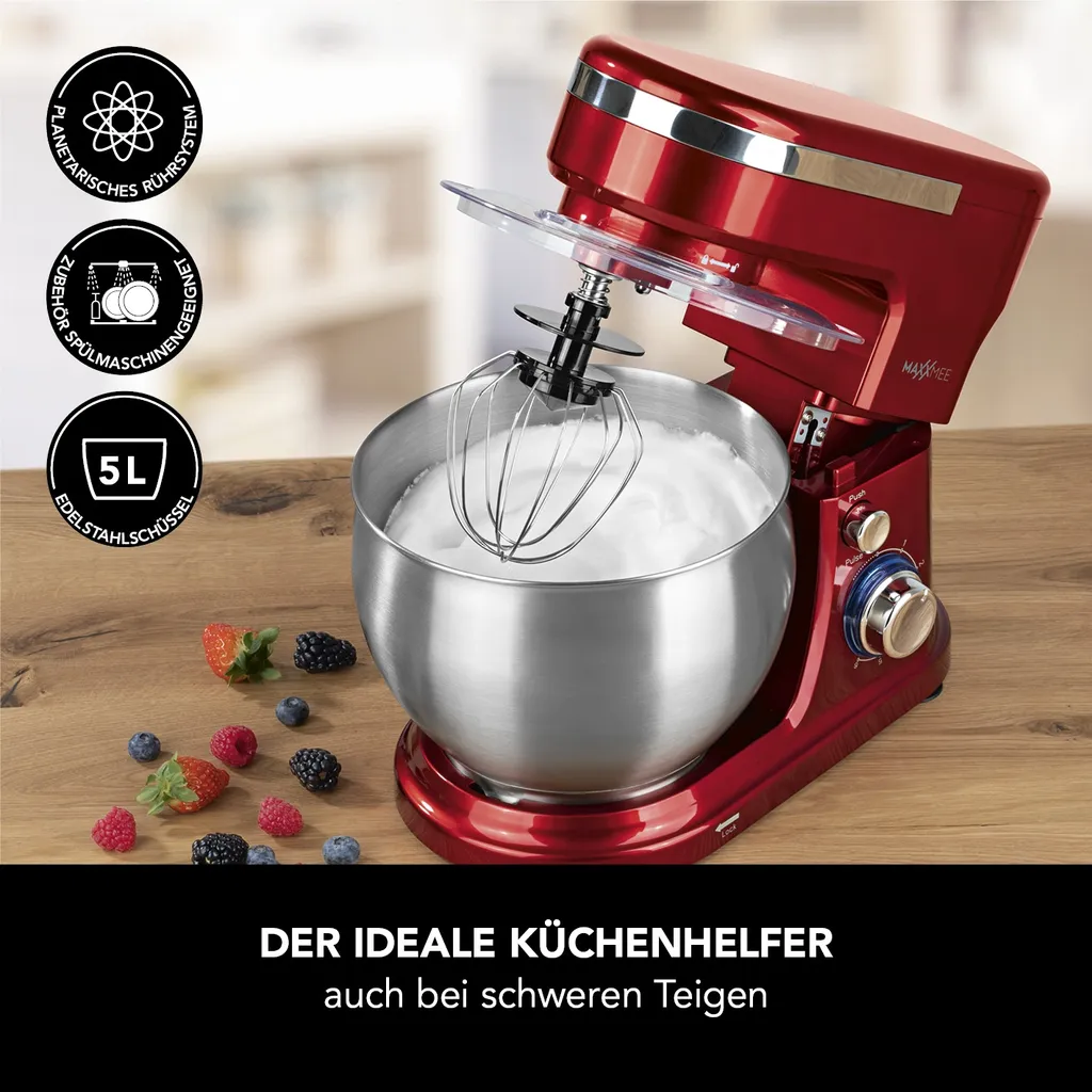 MAXXMEE Küchenmaschine Mit Zubehör - Rot 4 MAXXMEE Küchenmaschine Mit Zubehör - Rot – Bild 2