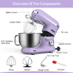 Küchenmaschine, Knetmaschine, Teigmaschine, CHeflee 1500W Multifunktion Food StandMixer Processor Zum Backen Mit 5,5 L Edelstahlschüssel, 6 Geschwindigkeiten, Inkl. Knethaken, Schneebesen, Flachrührer(Violett) -Küchen Profi 719d25cabfe7d3f01c0af7aa8550f92b