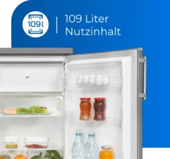 Exquisit Kühlschrank KS16-4-HE-040E Inoxlook | 109 L Nutzinhalt | Edelstahloptik -Küchen Profi 7327cfd7a5d4964fcb683cc0dfca9299
