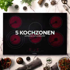AREBOS Glaskeramikkochfeld, 8500 W, 5 Kochfelder, 77cm, Autark, Inkl. Dual-Kochzone Und Bräterzone, Mit Sensor Touch, Kindersicherung, Überhitzungsschutz, Autoabschaltung -Küchen Profi 734394e23bfb79229578239b5ce86406
