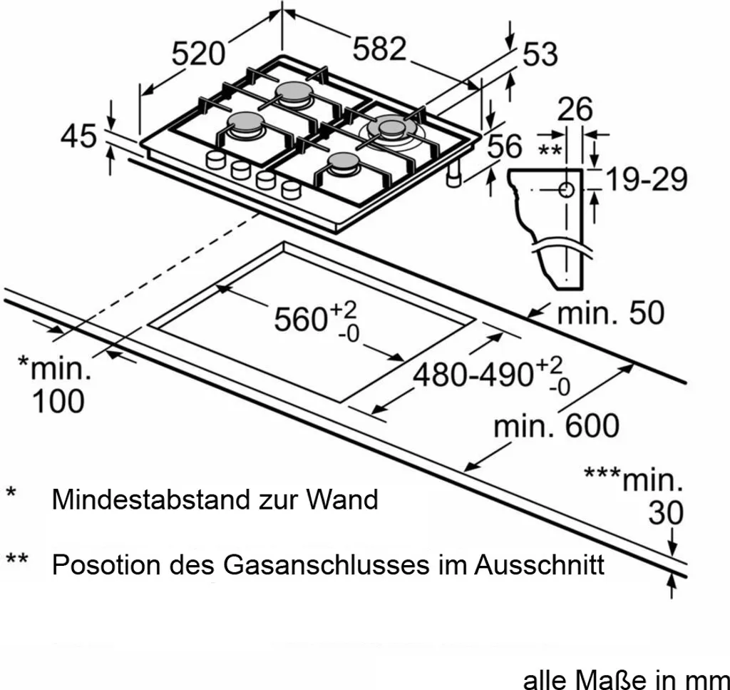 Bosch PCH6A5B90 60cm Einbau Gaskochfeld Autark Wok Brenner Edelstahl 14 Bosch PCH6A5B90 60cm Einbau Gaskochfeld Autark Wok Brenner Edelstahl – Bild 12