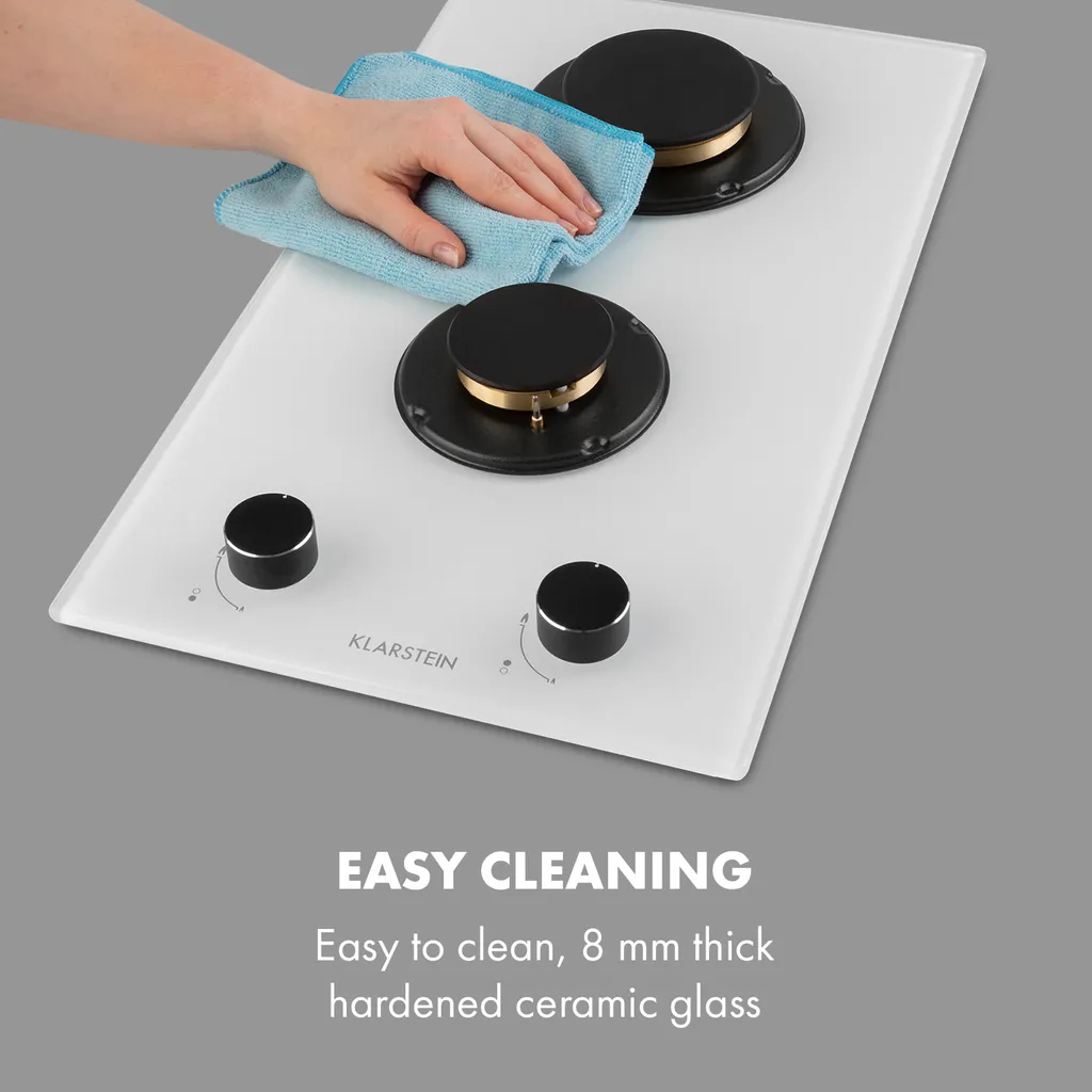 Klarstein Goldflame Domino Gaskochfeld , 2-flammig , Autark , 30 Cm , Einbau , Messing-Brenner , Erdgas/Propangas , Sicherheitsventile , Automatische Abschaltung , Topfträger Aus Gusseisen , Inkl. Schlauch Und Druckminderer , Glaskeramik Ø 8 Mm , Weiß 10 Klarstein Goldflame Domino Gaskochfeld , 2-flammig , Autark , 30 Cm , Einbau , Messing-Brenner , Erdgas/Propangas , Sicherheitsventile , Automatische Abschaltung , Topfträger Aus Gusseisen , Inkl. Schlauch Und Druckminderer , Glaskeramik Ø 8 Mm , Weiß – Bild 8