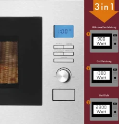 Bomann 3in1 Einbau-Mikrowelle Mit Grill Und Heißluft, 25 L Garraum, 8 Automatikprogramme, Auftaufunktion, Inkl. Grillrost Und Drehteller (Ø 27 Cm), 900 Watt, Edelstahl, MWG 3001 H EB -Küchen Profi 7703f49ab5277ef084712c69f853a6b5