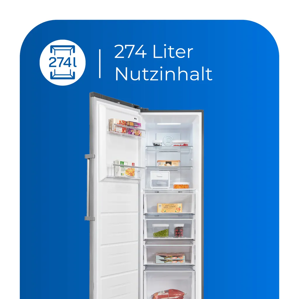 Exquisit Gefrierschrank GS295-NF-H-040E Inoxlook | 274 L Nutzinhalt | Edelstahloptik 6 Exquisit Gefrierschrank GS295-NF-H-040E Inoxlook | 274 L Nutzinhalt | Edelstahloptik – Bild 4