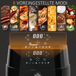 HOMCOM Heißluftfritteuse 4,5 L 1500W Mit 8 Menüs LED-Display Antihaftbeschichteter Fritterkorb Für Gesundes ölfreies Fettarmes Kochen Schwarz 28 X 35,1 X 33 Cm -Küchen Profi 79503cff3b18174b6064f32f47133ea5
