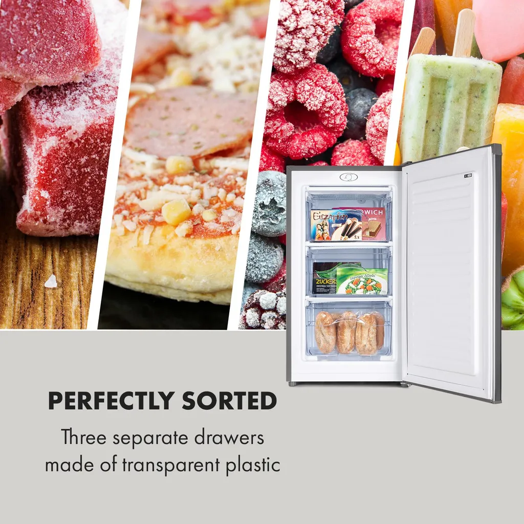 Klarstein Gefrierschrank Tiefkühlschrank Leise - Freezer - 3 Ebenen - Freistehend - Inkl. Eiswürfelform Und Eiskratzer - 60 Liter - Grau Tiefkühlschrank Freistehend Gefriertruhe Gefrierschrank Groß Kühltruhe Gefriergeräte 7 Klarstein Gefrierschrank Tiefkühlschrank Leise - Freezer - 3 Ebenen - Freistehend - Inkl. Eiswürfelform Und Eiskratzer - 60 Liter - Grau Tiefkühlschrank Freistehend Gefriertruhe Gefrierschrank Groß Kühltruhe Gefriergeräte – Bild 5