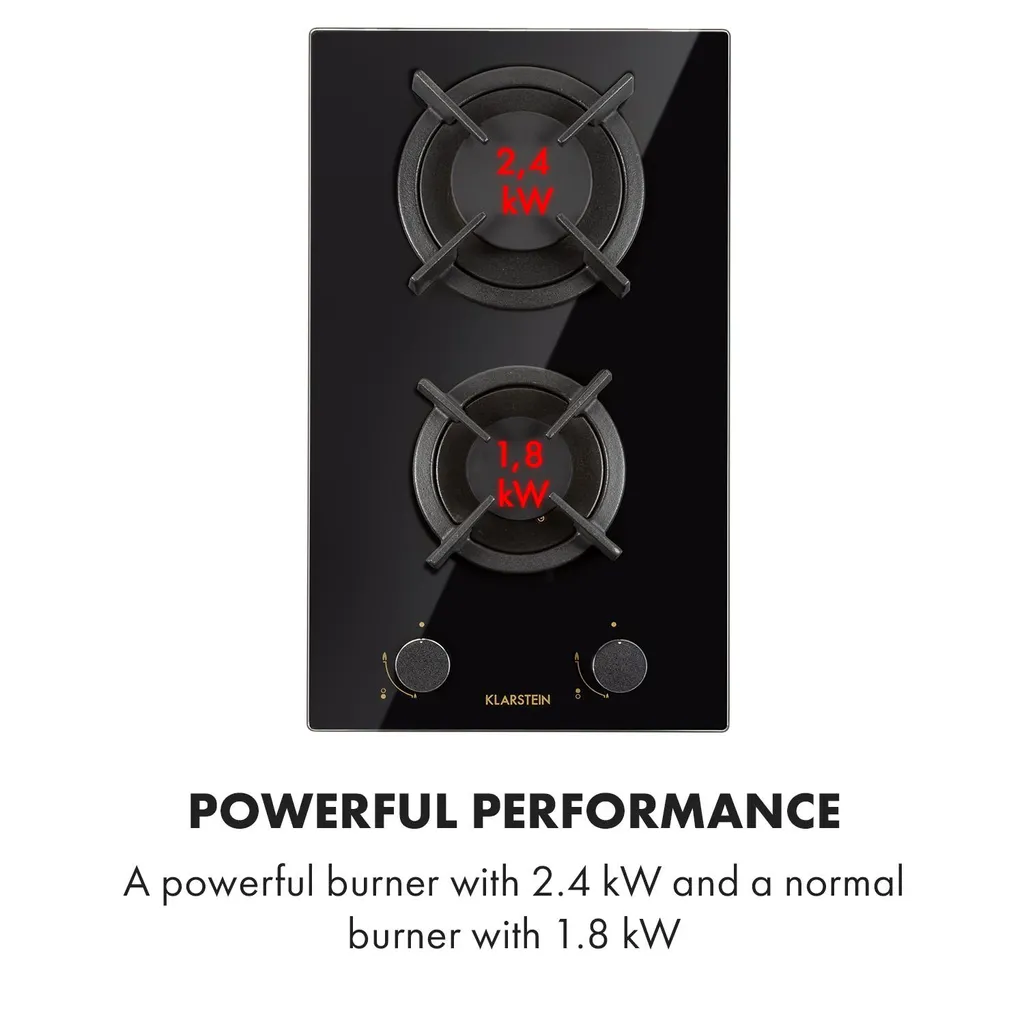 Klarstein Goldflame Domino Gaskochfeld , 2-flammig , Autark , 30 Cm , Einbau , Messing-Brenner , Erdgas/Propangas , Sicherheitsventile , Automatische Abschaltung , Topfträger Aus Gusseisen , Inkl. Schlauch Und Druckminderer , Glaskeramik Ø 8 Mm , Schwarz 8 Klarstein Goldflame Domino Gaskochfeld , 2-flammig , Autark , 30 Cm , Einbau , Messing-Brenner , Erdgas/Propangas , Sicherheitsventile , Automatische Abschaltung , Topfträger Aus Gusseisen , Inkl. Schlauch Und Druckminderer , Glaskeramik Ø 8 Mm , Schwarz – Bild 6