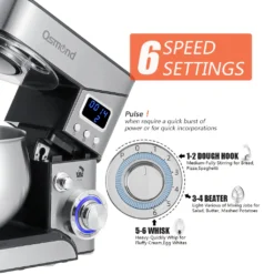OSMOND 6Gang 5L Küchenmaschine Knetmaschine 1300W LCD StandMixer Edelstahl Rührschüssel Edelstahlschüssel Teigmaschin - Silber -Küchen Profi 7da4283a8e385f4842501fef0f553822