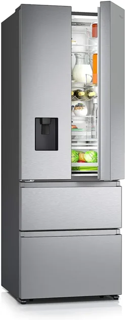 Hisense RF632N4WIE French Door Kühl-Gefrierkombination/ NoFrostPlus/ Inverter-Kompressor/ Wasserspender/ CrispZone/ 200 Cm/ Kühlteil 336 L/ Gefrierteil 149 L/ 38 DB/ 295 KWh/ Jahr/ Inox-Look -Küchen Profi 7f6ca7f88039453a0aeb34ad34d10997