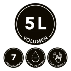 MAXXMEE Heißluft-Fritteuse Digital - 5 L Fassungsvermögen - Schwarz Heißluft Fritteuse Heißluftfritteuse Friteuse Fritöse Fettfrei 5l 1600W -Küchen Profi 807968cf86e5dfb0b0a46a3ed25f58c6