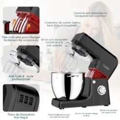 Homlee Küchenmaschine Knetmaschine 1800W,Teigmaschine Mit 6.5L Edelstahlschüssel,6 Geschwindigkeit Reduzierte Geräusche, Multifunktion Knetmaschine Mit Rührbesen,Rührhaken, Knethaken, Spritzschutz(Schwarz) -Küchen Profi 8232d71e922d026acefee554e811c41b