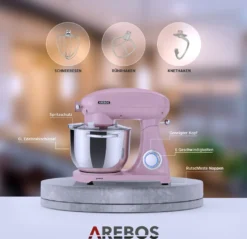 AREBOS Retro Küchenmaschine 1800W, Knetmaschine Mit 6L Edelstahl-Rührschüssel, Geräuscharm, 6 Geschwindigkeiten, Rosa -Küchen Profi 861c22428cbbe35756a58f53e4b93c2d