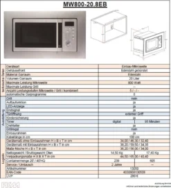 PKM Einbau Mikrowelle Microwellengerät MW800-20.8EB Edelstahl 800 W 20L 14 PKM Einbau Mikrowelle Microwellengerät MW800-20.8EB Edelstahl 800 W 20L -Küchen Profi 865c29b0b411694b3543b344cab415dc